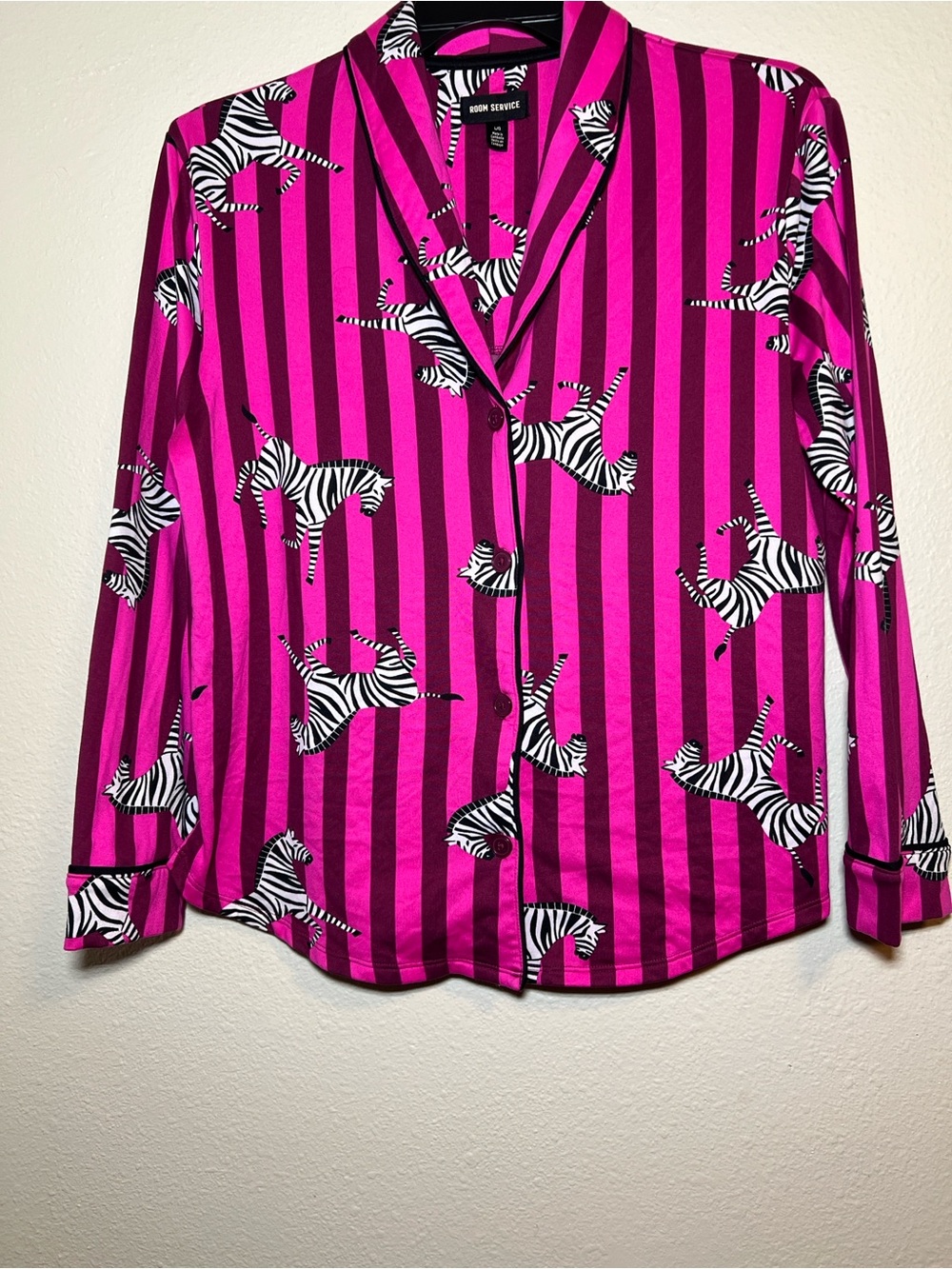Room Service Pajamas Pink Stripe Zebra Top Women’s Size Large